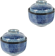 Set di 2 Ciotoli Ceramici per Zuppa e Antipasto con Coperchio - Adatto per Microonde e Uso Decorativo - Ideale per Cottura e Servizio