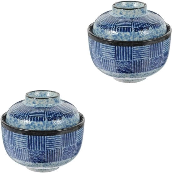 Set di 2 Ciotoli Ceramici per Zuppa e Antipasto con Coperchio - Adatto per Microonde e Uso Decorativo - Ideale per Cottura e Servizio