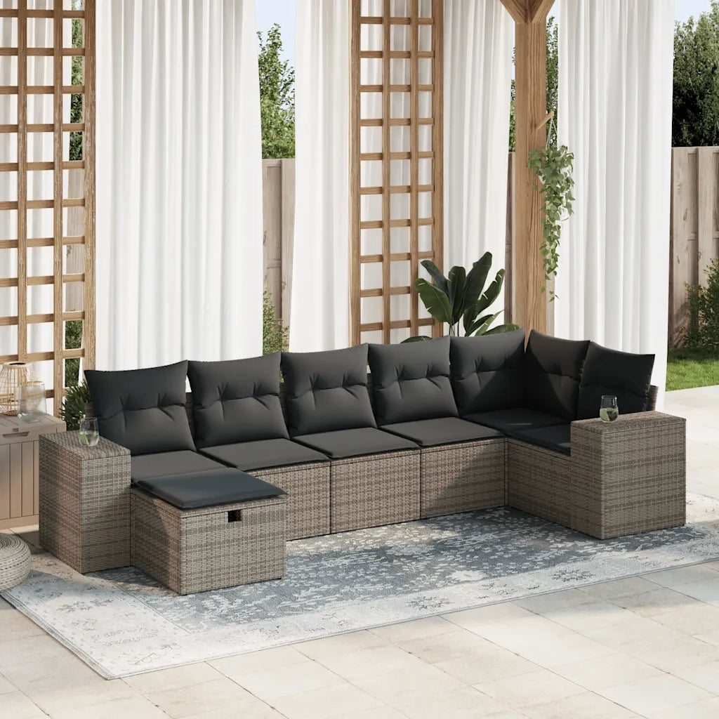 Set Divani da Giardino 7 pz con Cuscini Grigio in Polyrattan 3325706