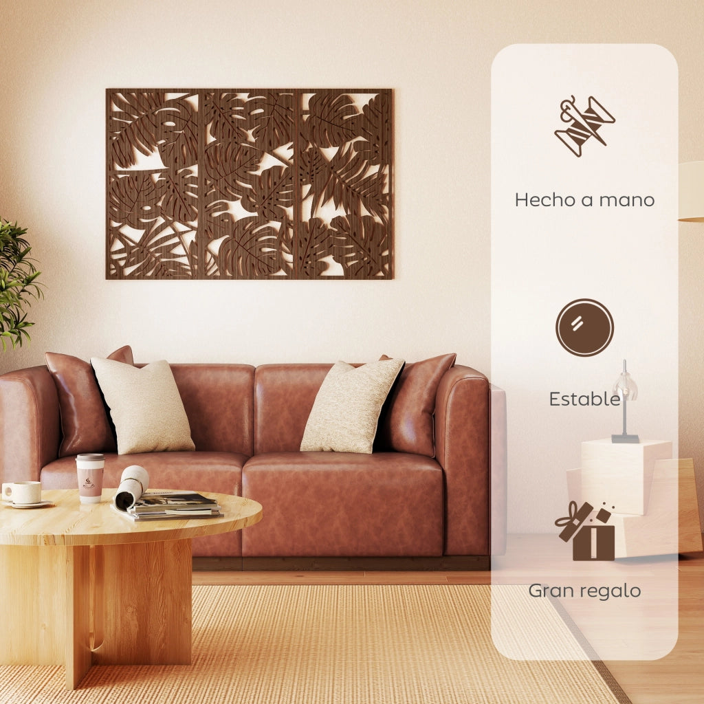 Quadro Legno 40x80 cm 3D Foglie Tropicali ¨C zephmum ¨C 3 Pezzi 40x80 cm