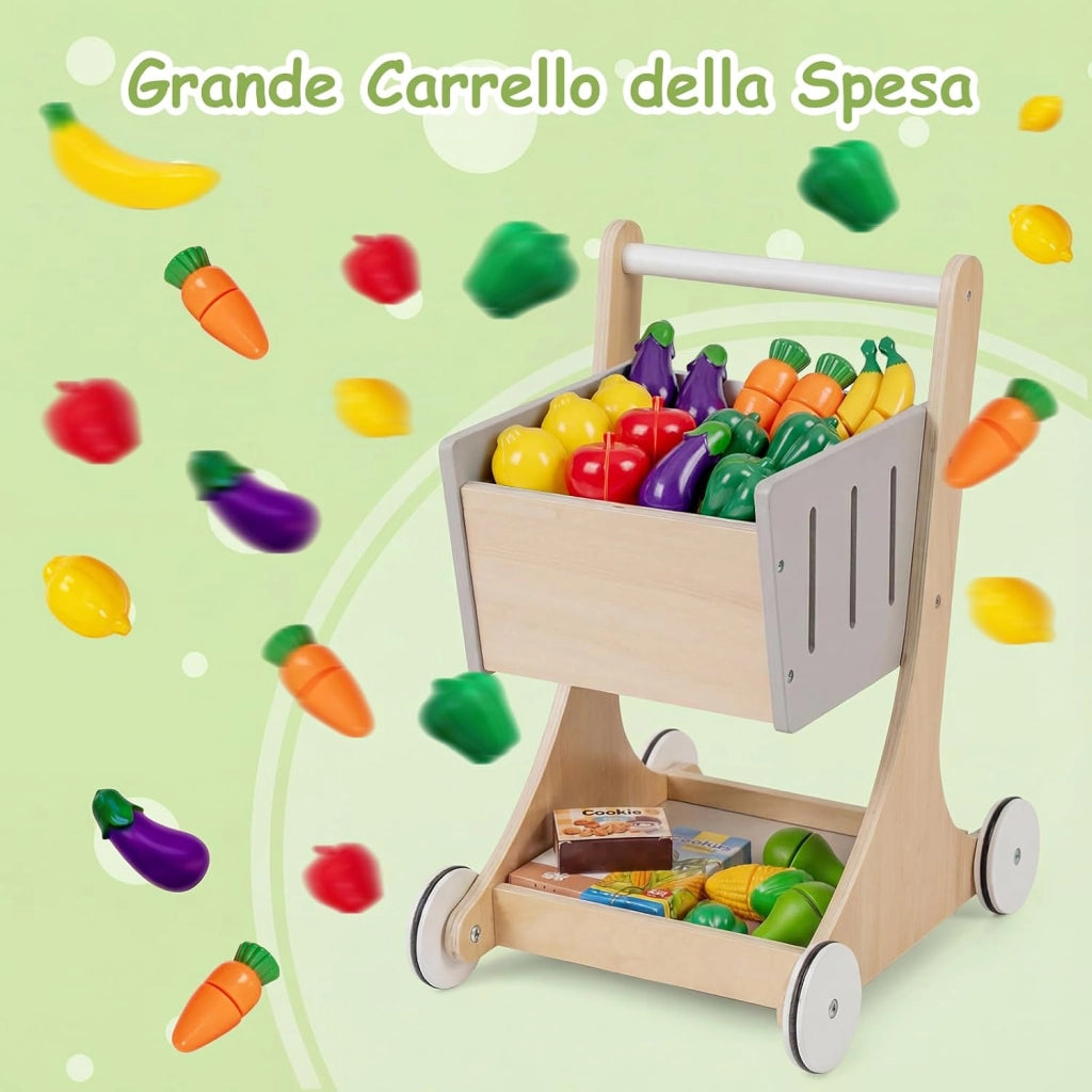 Supermercato Giocattolo per Bambini, Set di Gioco Comprasuper con Carrello, Lavagne, Distributore, Banco Cassa e Accessori Complessivi, per Bambini 3+ Anni, 89,5 x 79 x 104,5 cm