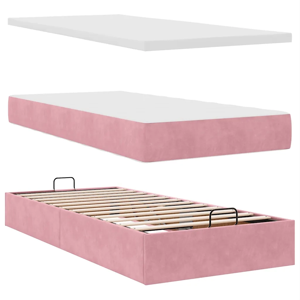 Struttura Letto Pouf con Materassi Rosa 200x200 cm Velluto 3312916