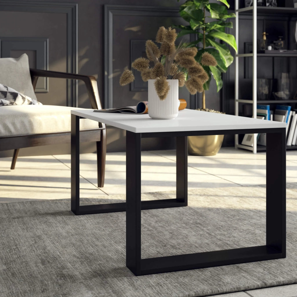 Tavolino da caffè AKORD NOX Bianco 92 cm gambe Nere 92x53x45 cm