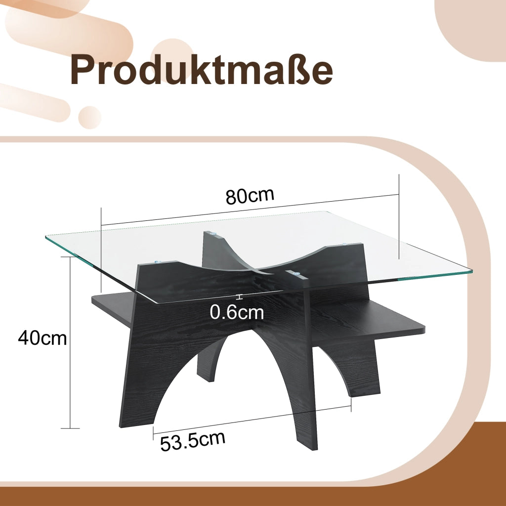 TAVOLINO quadrato 80x80 cm in vetro di sicurezza e MDF nero