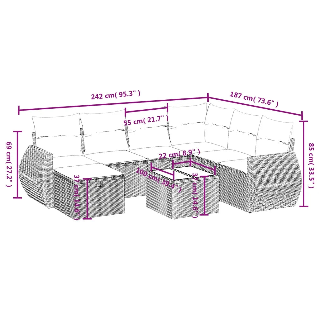 Set Divano da Giardino 8pz con Cuscini Grigio Chiaro Polyrattan 3264158