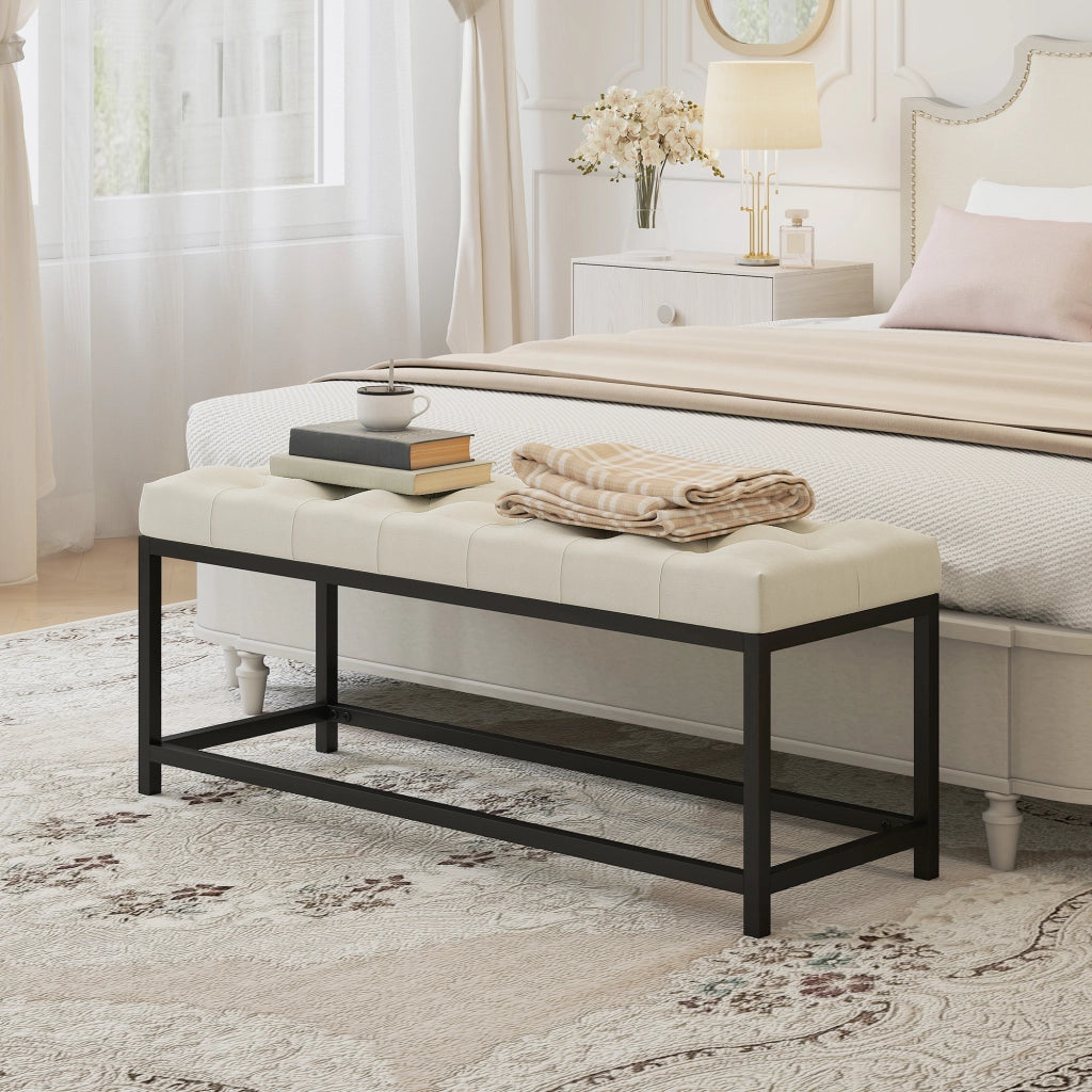 Piediera Imbottita in Velluto con Base in Metallo per Letto ¨C Zephmum ¨C Crema