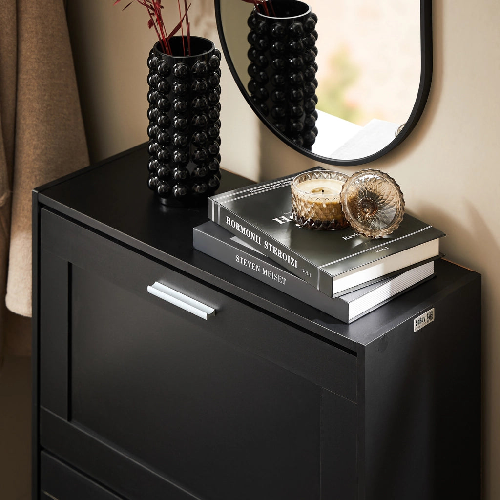 SoBuy Scarpiera ribaltabile Scarpiera a 2 ribalte Portascarpe salvaspazio Slim, 60x25x80cm, Nero, FSR137-SCH