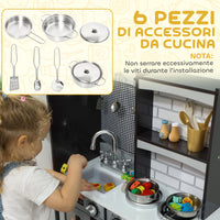 Cucina Giocattolo per Bambini 3-8 Anni con Accessori Frigo Lavandino e Suoni in Legno Marrone