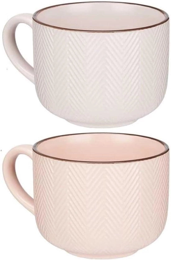 Set di due grandi tazze da caffè e tazze per zuppe - resistente al microonde e lavastoviglie - per muesli dessert insalata tè latte - 570 ml rosa