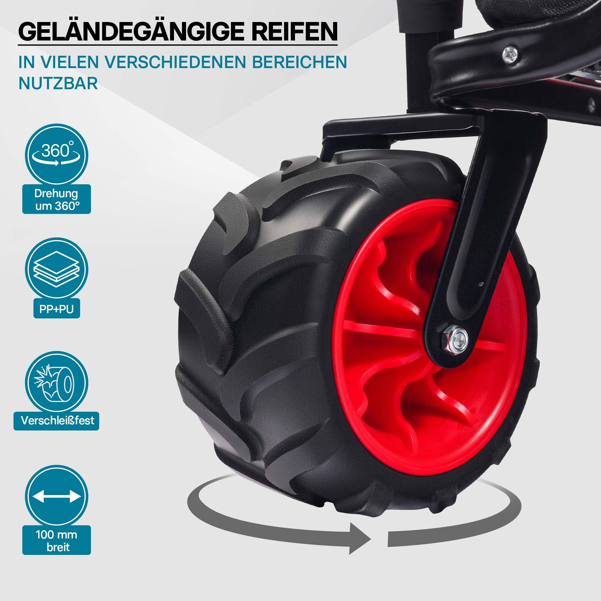 Carretto a mano pieghevole, max 80 kg, tessuto impermeabile rosso-nero, Carrello