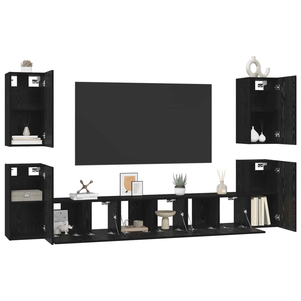 Set mobile TV Montaggio a Parete | Armadietto TV | Mobile Porta TV Rovere Nero Legno multistrato