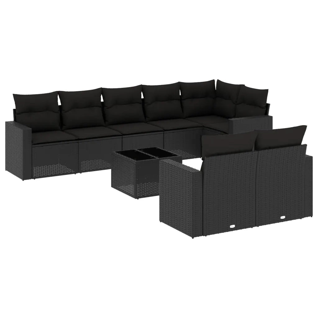 Set Divani da Giardino 9 pz con Cuscini Nero in Polyrattan 3251562