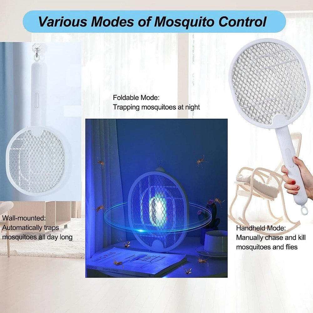 Trade Shop - Racchetta Zanzare Elettrica Lampada Antizanzare 2 In 1 Ricaricabile Uv Insetti -