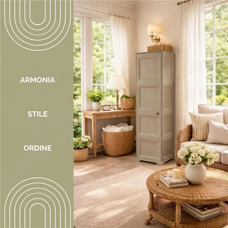 ARMADIO A COLONNA CON 4 MEZZI RIPIANI E 1 ANTA LISCIA TAUPE DIMENSIONI 40X43X164H CM