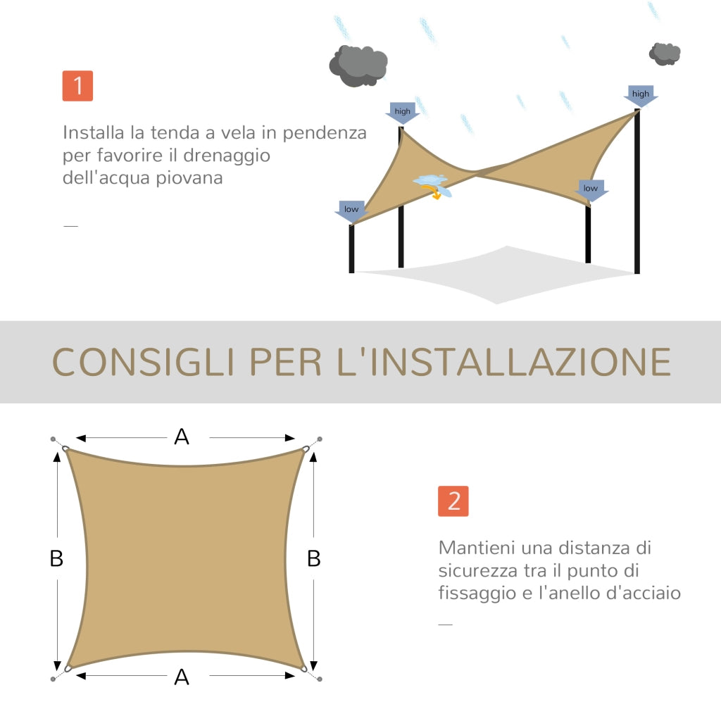 Easycomfort Tenda a Vela Parasole Rettangolare 4 x 6m, Tenda da Sole Protezione Raggi UV in HDPE 185g/㎡, Giallo
