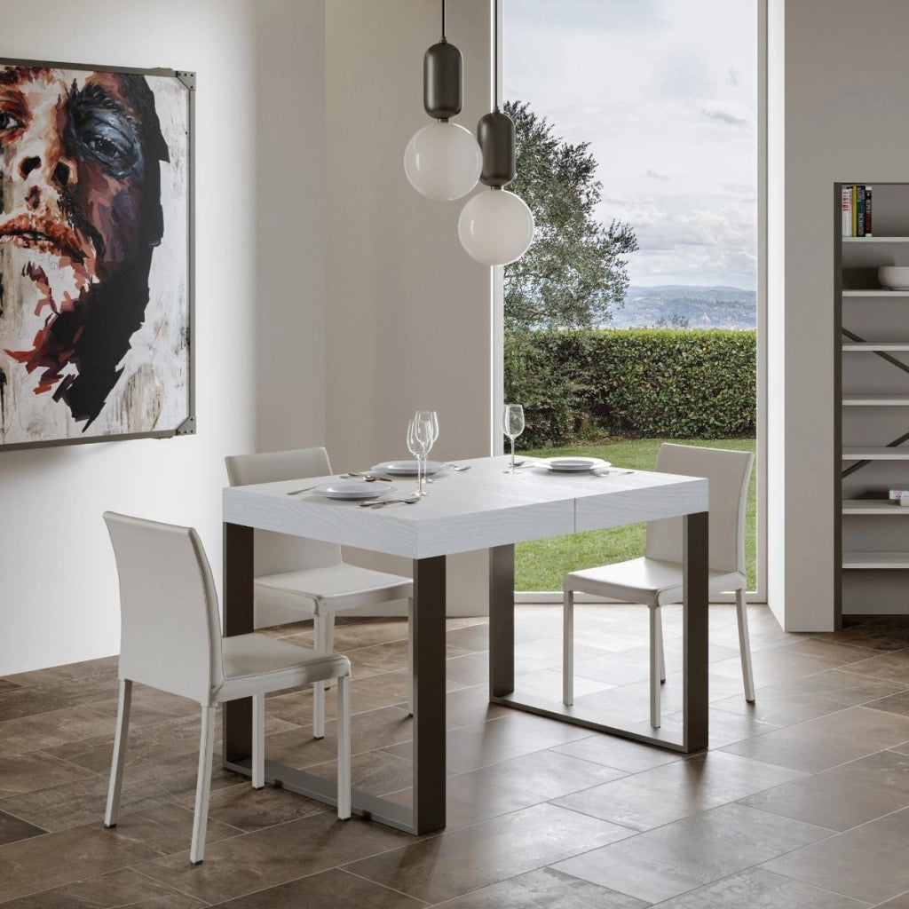Tavolo Allungabile 140-244x90x77 cm Tecno Premium Bianco Frassino Telaio Antracite