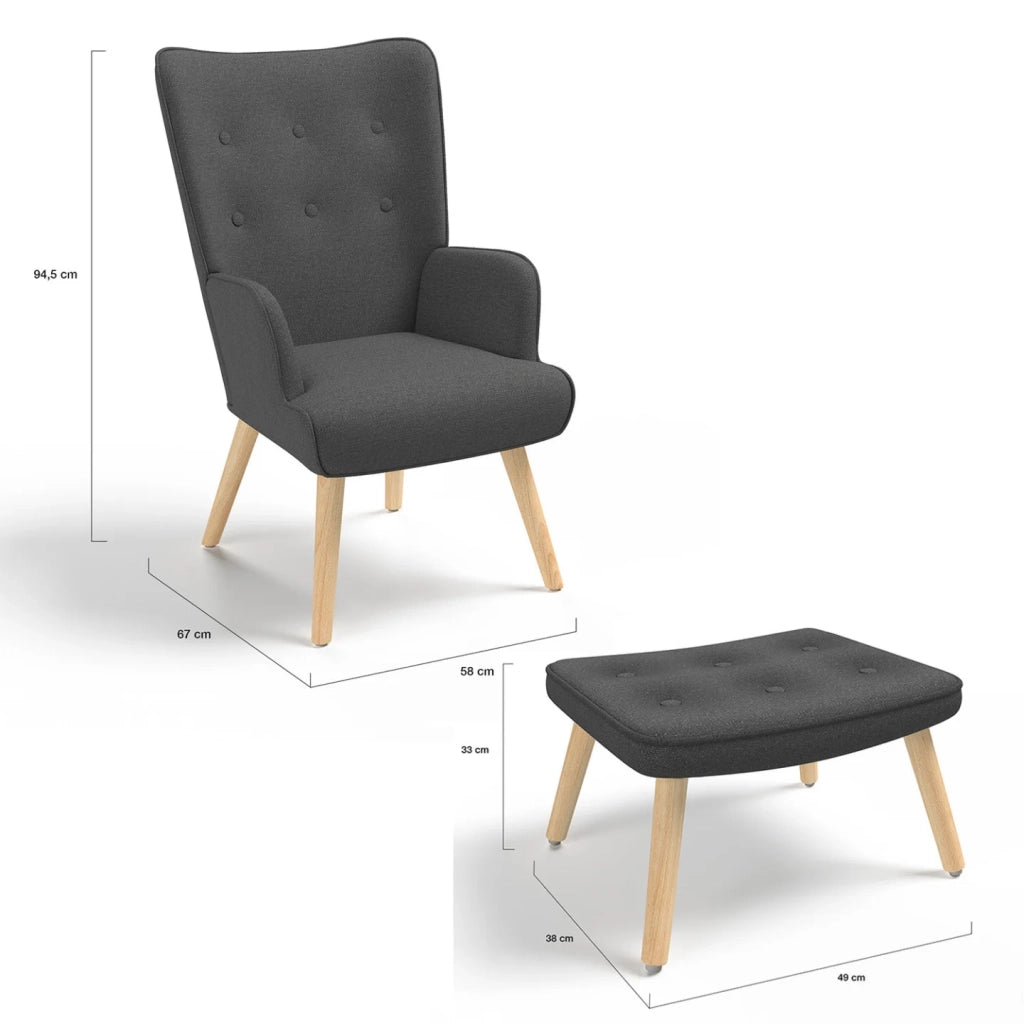 IDMarket - Poltrona scandinava IVAR con poggiapiedi in grigio antracite