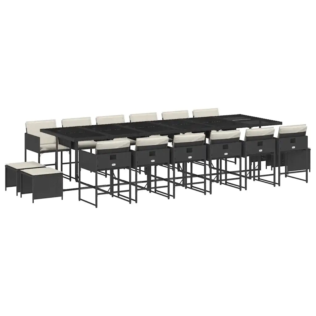 Set da Pranzo da Giardino 17 pz con Cuscini Nero in Polyrattan 3211362