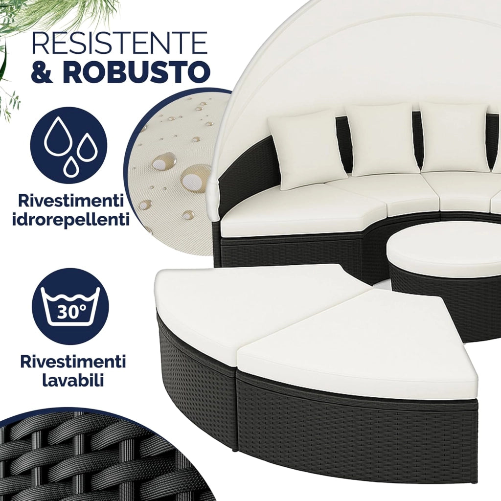 Isola Prendisole Polyrattan Ø230 Baldacchino Cuscini Lettino Set Lounge Componibile