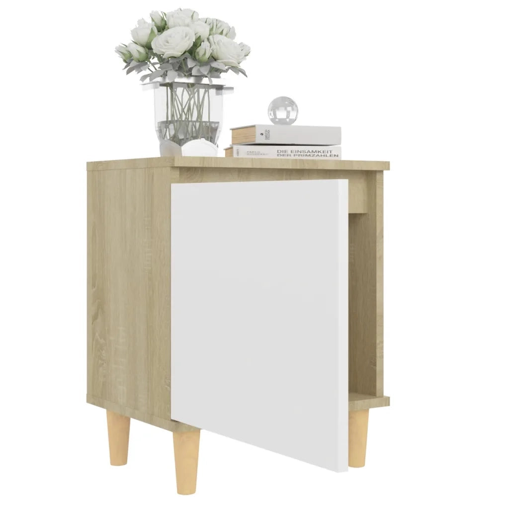 Comodini Gambe Legno Massello 2pz Rovere Sonoma Bianco 40x30x50 805826