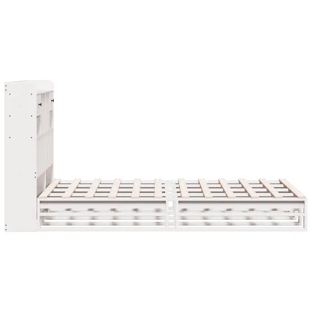 Letto Libreria senza Materasso-Struttura Letto con contenitore Bianco 135x190 cm Legno di Pino 887144