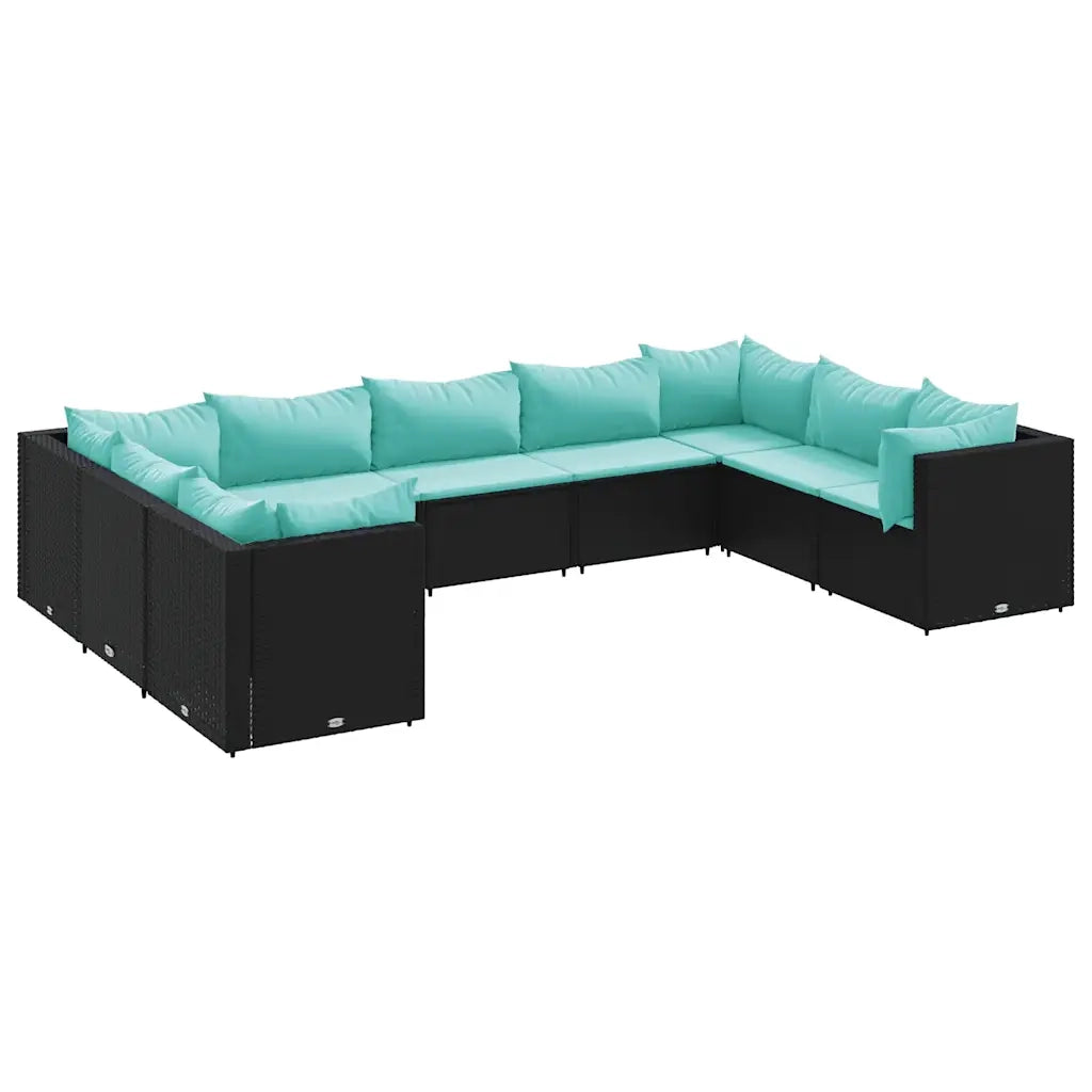 Set Salotto da Giardino con Cuscini 9pz Nero in Polyrattan