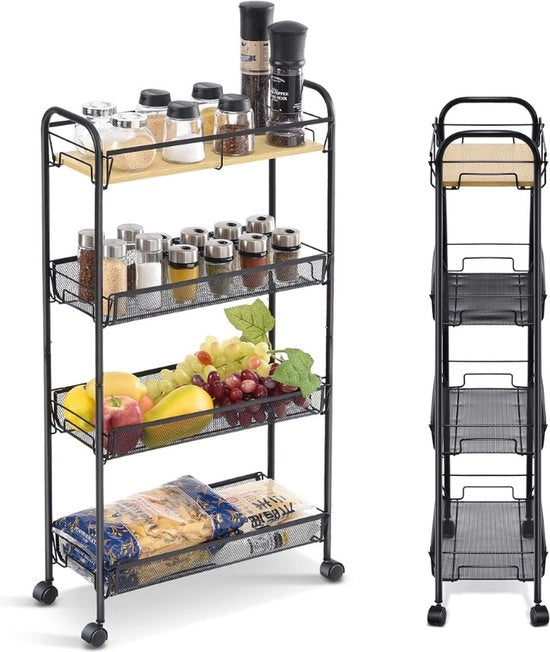 Carrello Cucina a 4 Livelli - Carrello Rotondo Sottile - Nisso su Ruote - Carrello Cucina e Bagno Spaziale - Carrello Multifunzionale per Piccole Stanze Limitate - Cucina, Ufficio, Bagno