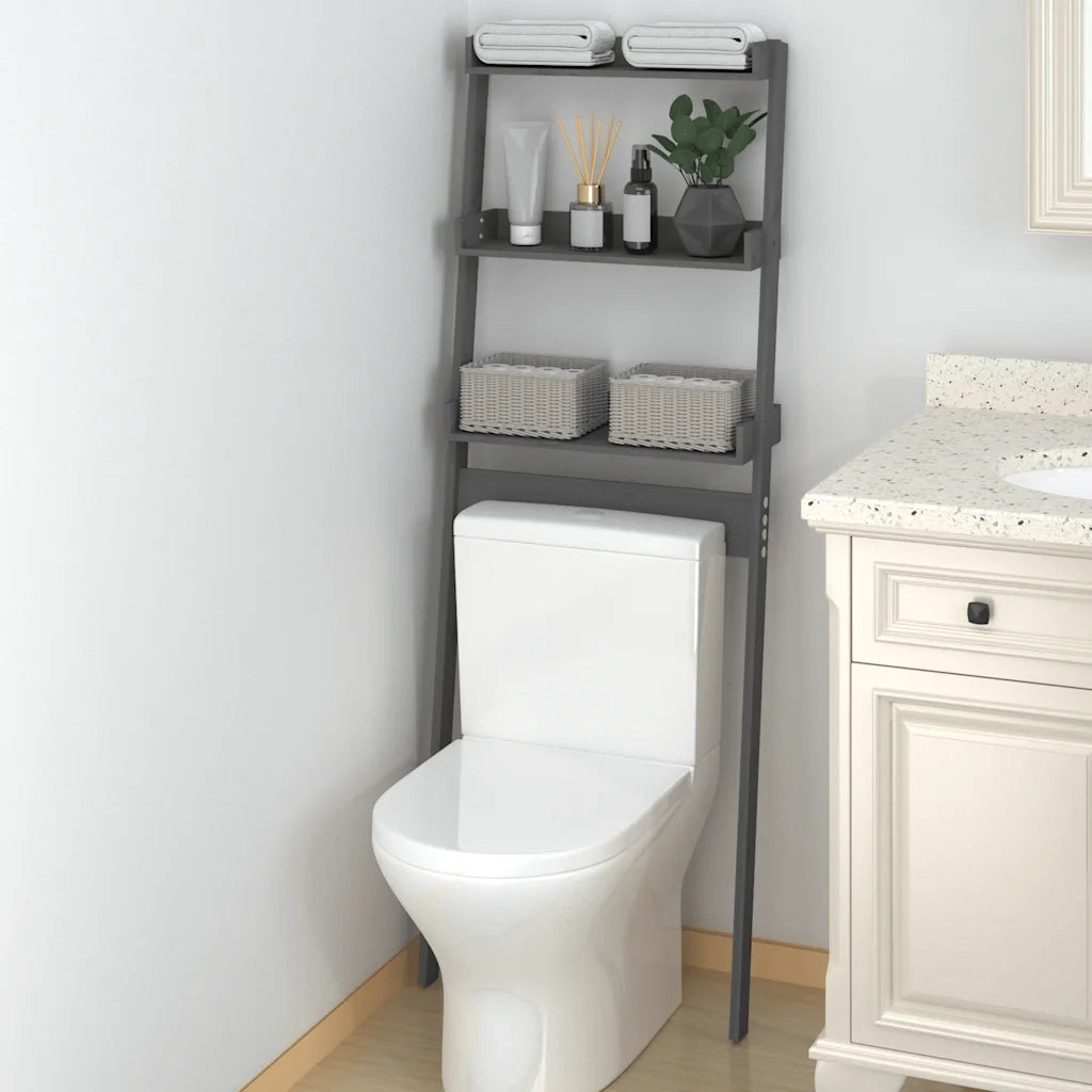 Rastrelliera da Bagno Grigia 63,5x32x179 cm Legno Massello Pino 824655