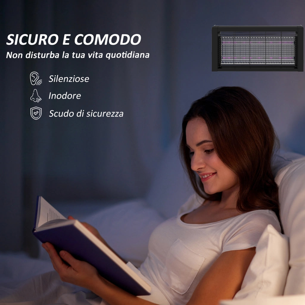 Lampada Antizanzare per Interno 8W con Catenella e Rete di Protezione, 49x6x25 cm, Nero