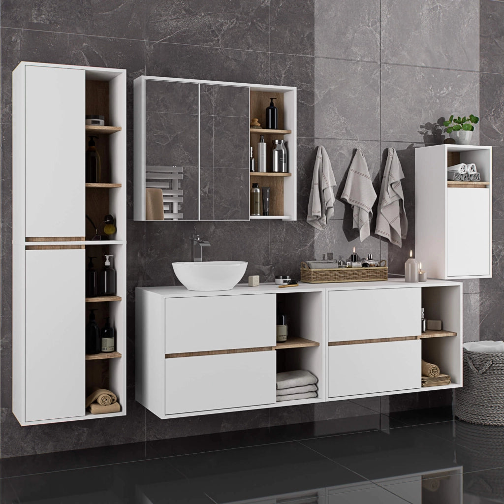 Mobile bagno senza lavabo VAMI sospeso Bianco, Sonoma Quercia 90 cm 2 cassetti 90x45,5x60 cm
