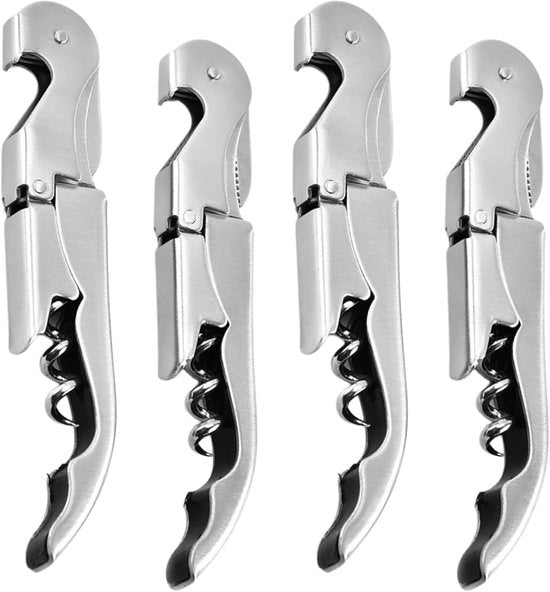 Opener per bottiglia professionale (4-pack) | Opener per bottiglia in acciaio inossidabile | Coltellino da sommelier in acciaio inossidabile | Opener per bottiglia duraturo | Adatto per uso domestico e professionale