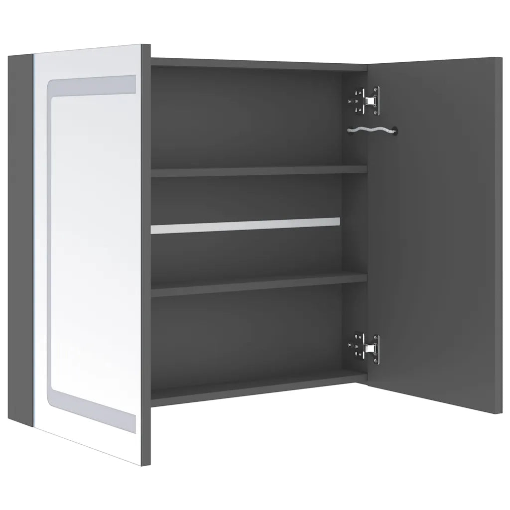 Armadietto Bagno | Armadio da bagno con Specchio e LED Grigio 80x12x68 cm