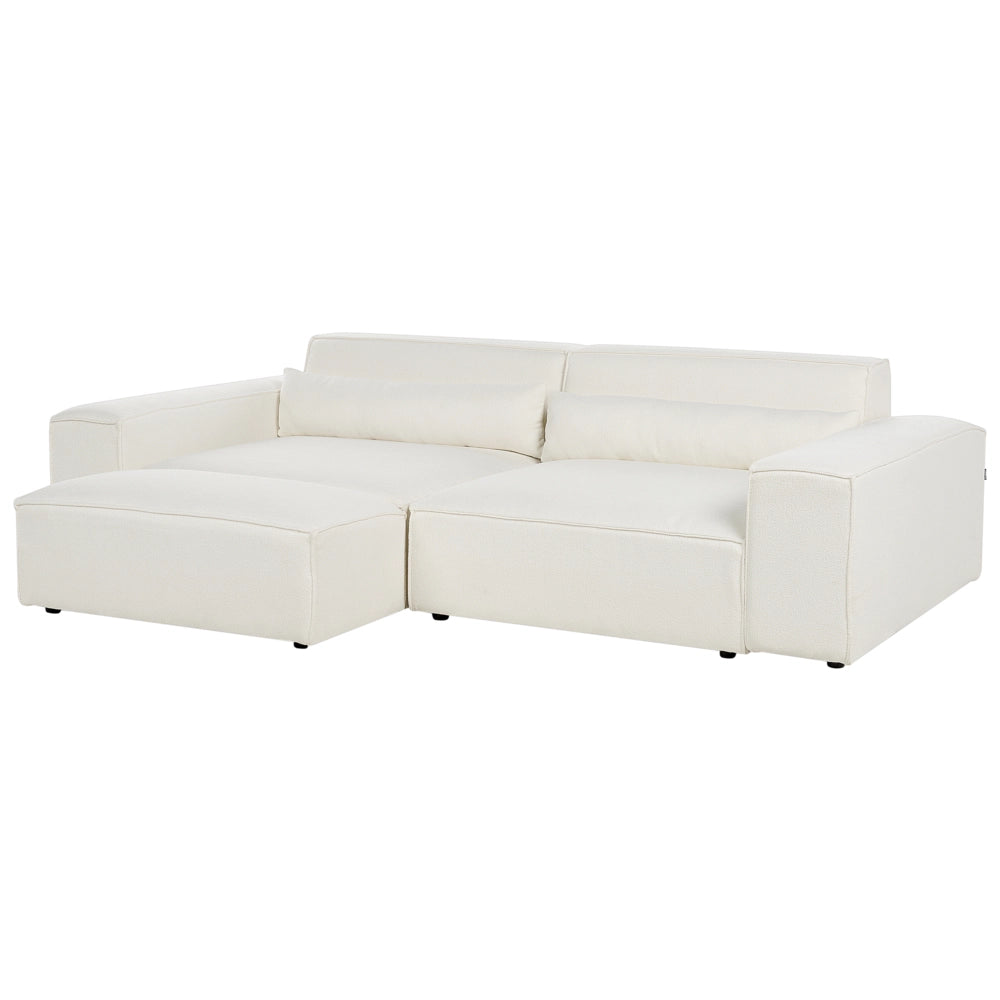 Divano componibile a 2 posti con ottomana Divano componibile in bouclé bianco con gambe nere Soggiorno moderno