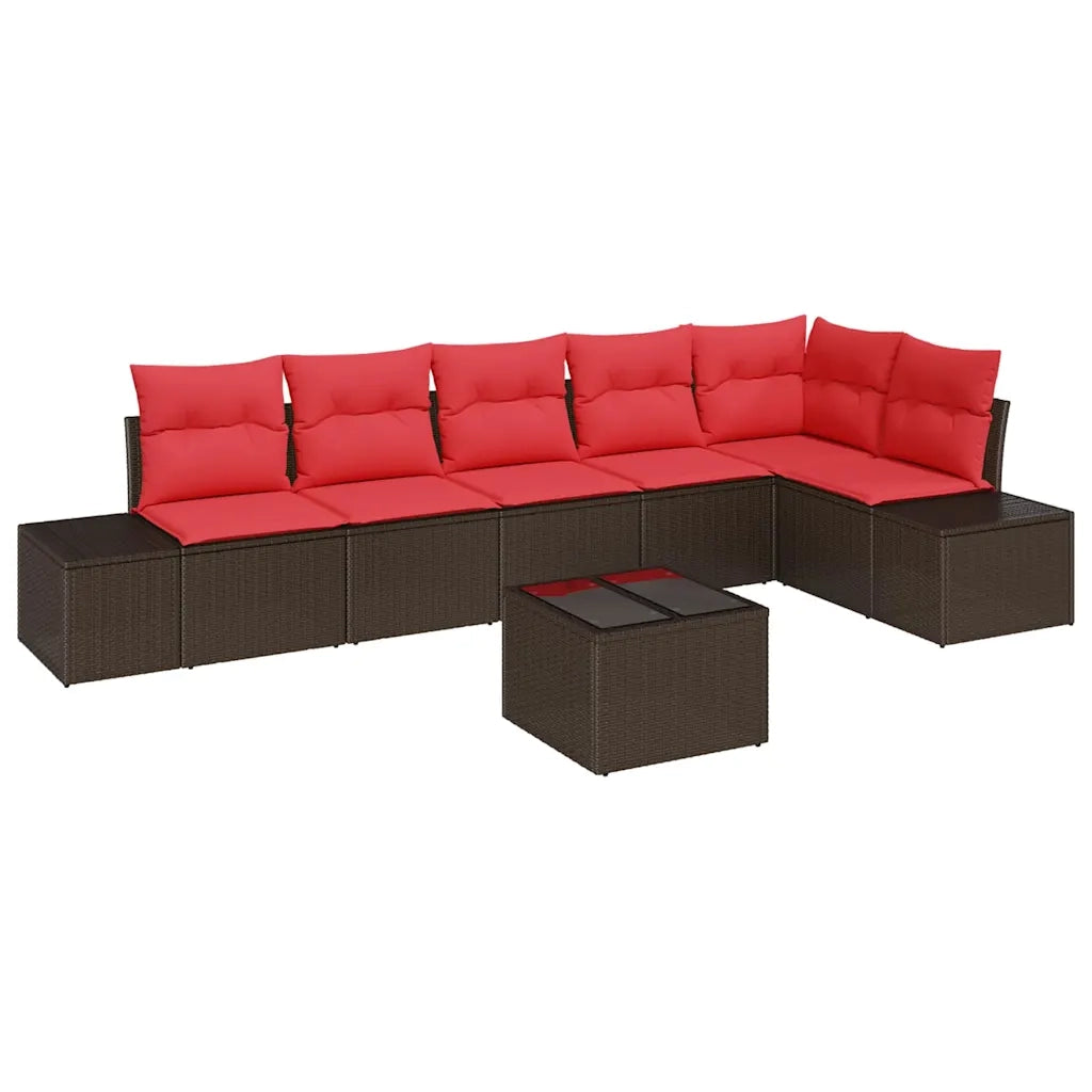 Set Divano da Giardino con cuscino 7 pcs Marrone polyrattan