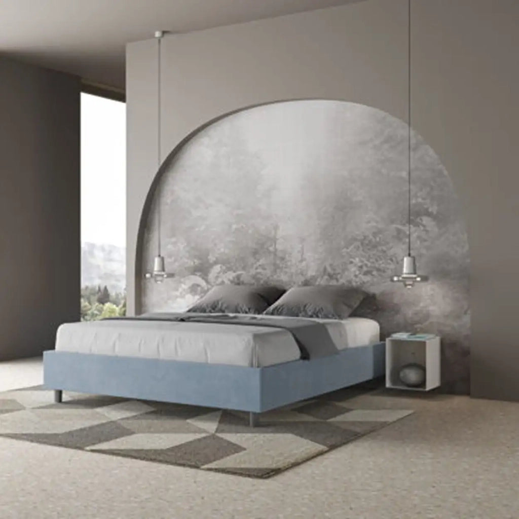Letto matrimoniale con rete imbottito 160x190 microfibra azzurro Azelia