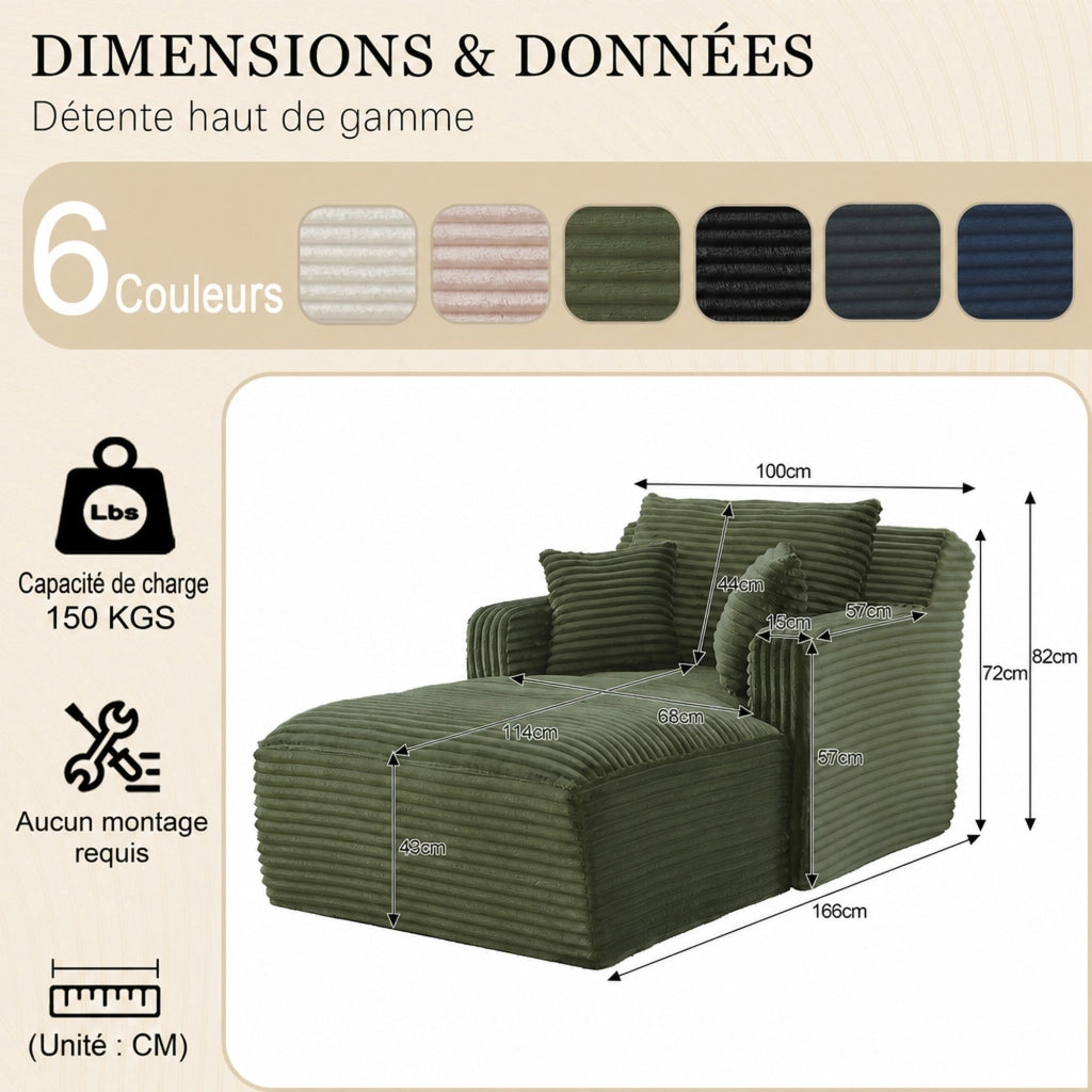 DIVANO Chaise longue in velluto a coste verde
