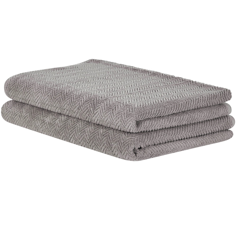 Set di 2 asciugamani in morbido cotone grigio con motivo a spina di pesce stile classico ospiti bagno
