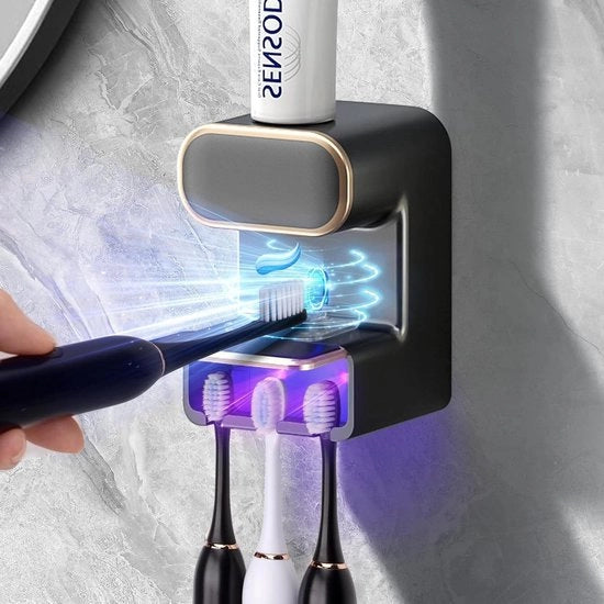Dispensatore di dentifricio elettrico con sensore - Ospite per spazzola da denti duraturo - 3 canali - Nero