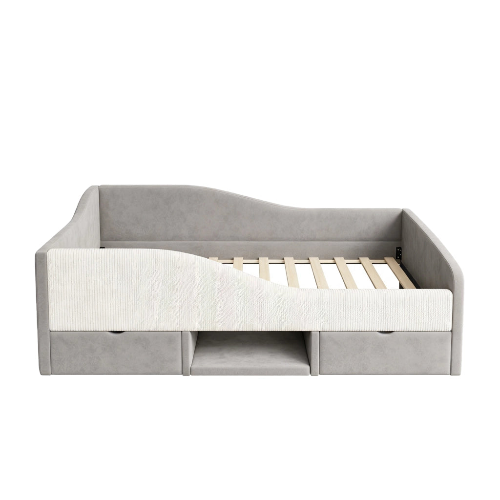 Letto per Bambini 90x190 cm in Velluto Grigio con Cassetti e Barriere di Sicurezza