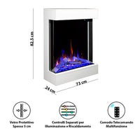 Caminetto Elettrico da Pavimento Autoportante Calliope Effetto Fuoco e Telecomando con Cornice in Legno MDF Bianco
