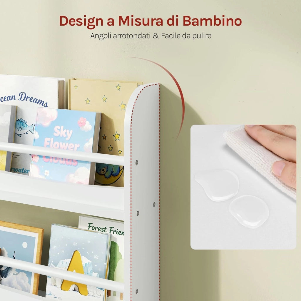 Libreria Montessoriana per Bambini, Scaffale Porta Libri Salvaspazio a 4 Ripiani, Piccola Libreria a Muro in Legno, per Cameretta, Stanza dei Giochi, 80x12x118cm