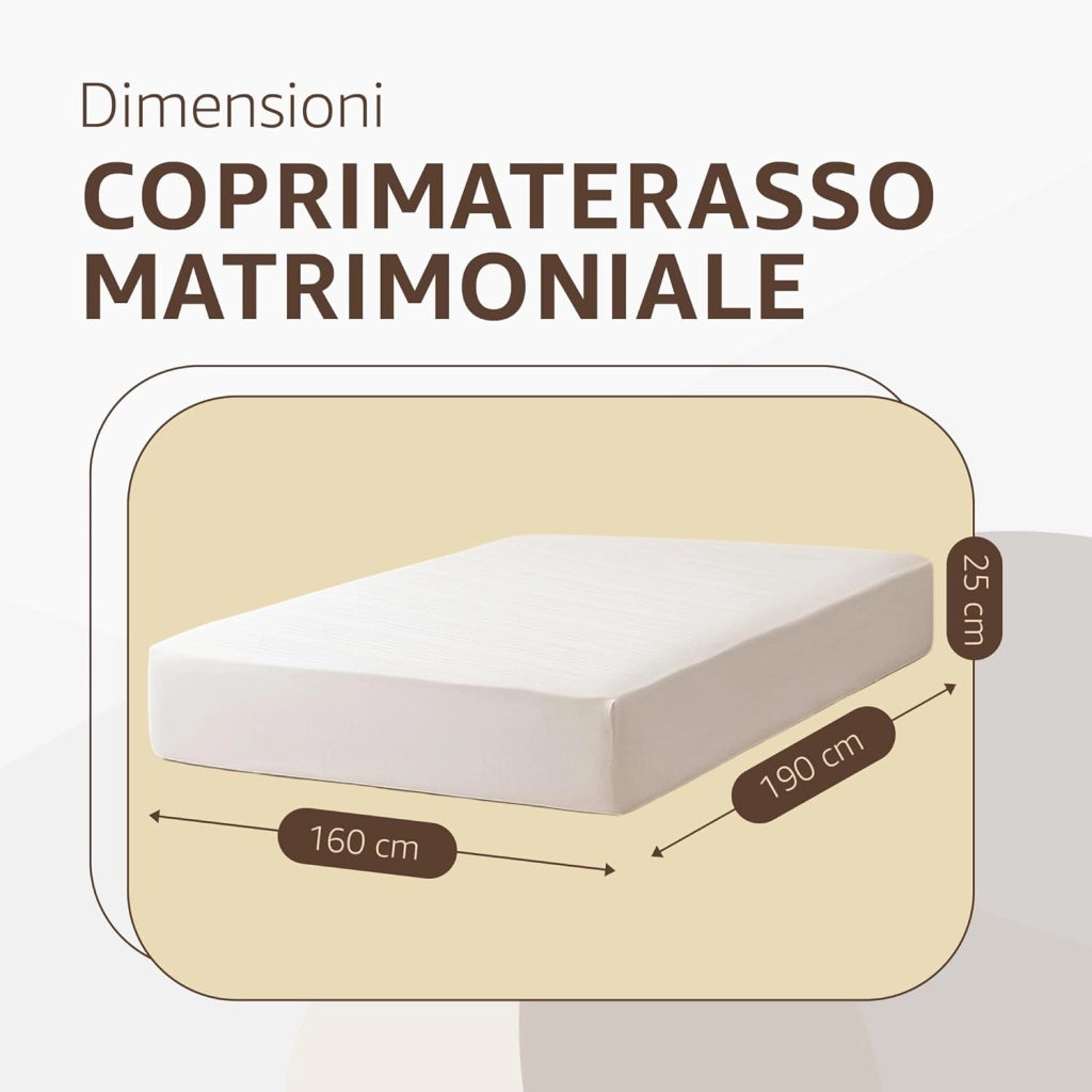 Coprimaterasso Matrimoniale in Cotone 160x190x25 cm con Angoli Elasticizzati - Traspirante e Anallergico