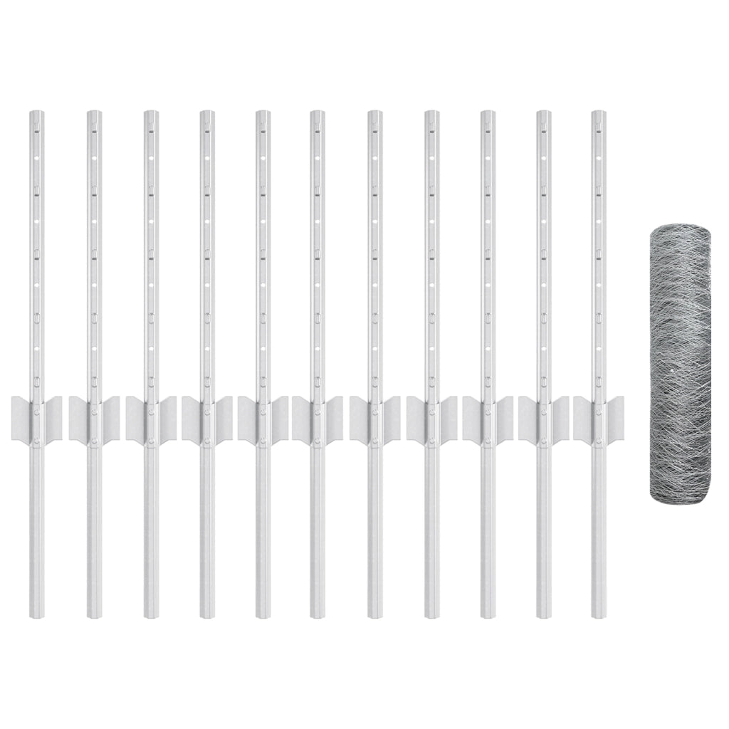Pali per Recinzioni 11 pz U-Channel 40 cm Acciaio Galvanizzato