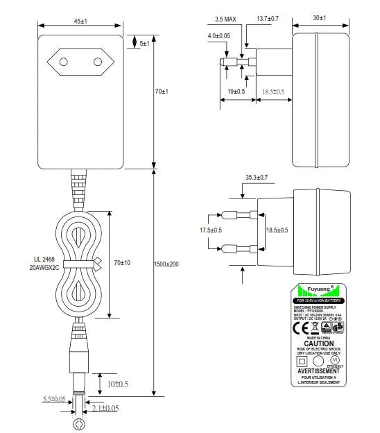 Caricabatterie 3S per batterie agli ioni di litio 10.8V - 11.1 Spina rotonda 1A