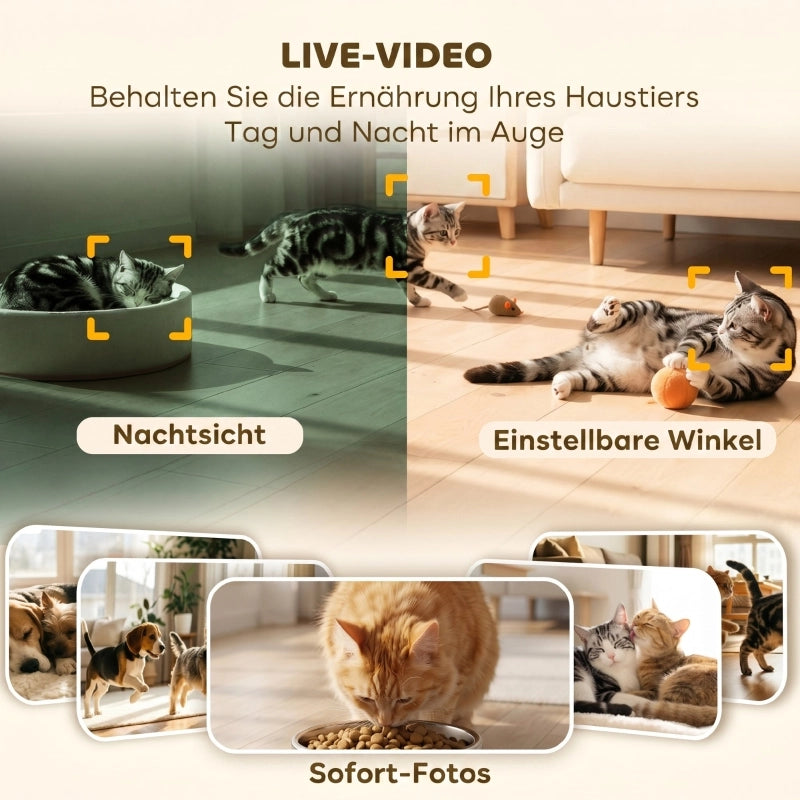 Distributore automatico di cibo per gatti con telecamera, Wi-Fi a 2,4 GHz, controllo tramite app, capacit¨¤ di 4 litri per 1-10 pasti, audio
