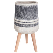 Fioriera alta in legno a strisce grigio e beige stile moderno industriale