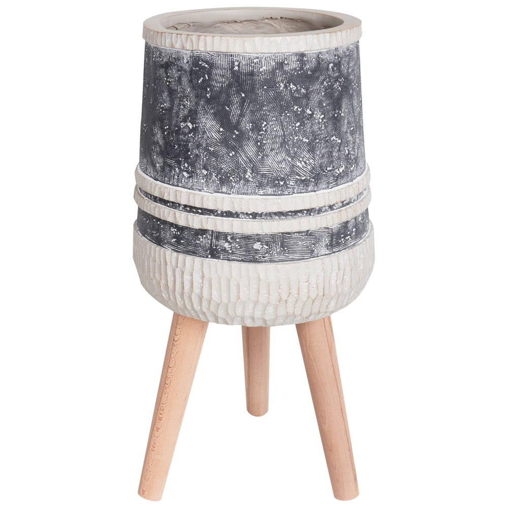 Fioriera alta in legno a strisce grigio e beige stile moderno industriale