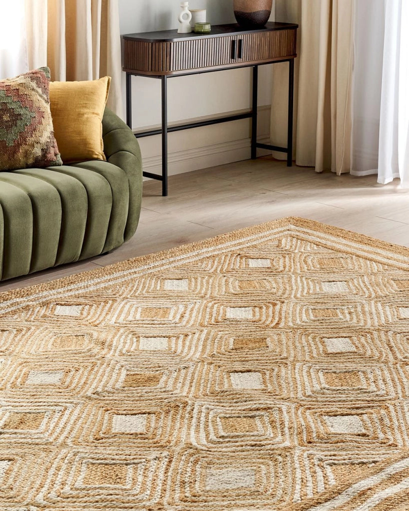 Tappeto area Beige Juta 200 x 300 cm Tessile intrecciato fatto a mano in stile boho naturale