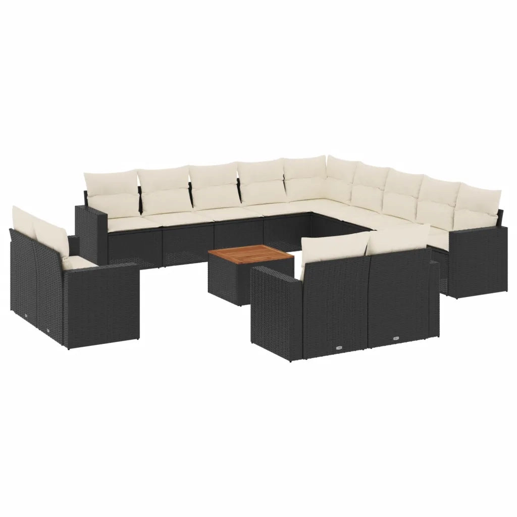Set Divani da Giardino 14pz con Cuscini in Polyrattan Nero 3224397