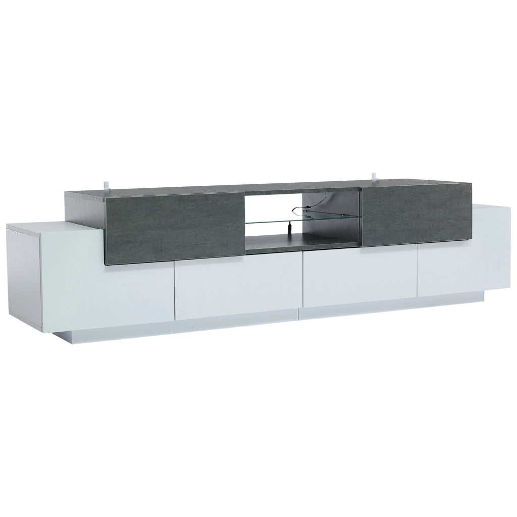 Mobile TV con 2 cassetti; 4 ante e 3 vani; LED - per soggiorno - 180x40x45 cm - bianco e grigio